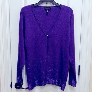 Investments Purple Knit Top w/ Stunning Sequin Trim